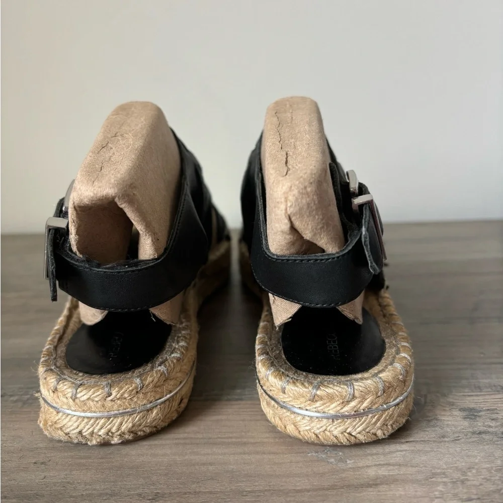 Rebecca‎ Minkoff Gabriel Espadrille Platform Black Leather Sandal 8.5